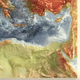 Mediterranean Bathymetry Print - Topographical Map -Europe Italy Greece Turkey -Spain France Wall Art Poster - thumbnail 3