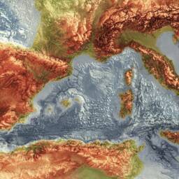 Mediterranean Bathymetry Print - Topographical Map -Europe Italy Greece Turkey -Spain France Wall Art Poster - thumbnail 2
