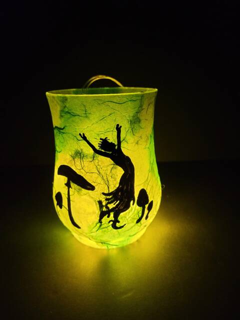 Fairy Night Light Silhouette Candle Holder Hand Made Glass Green Tea - image 1