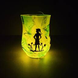 Fairy Night Light Silhouette Candle Holder Hand Made Glass Green Tea - thumbnail 2