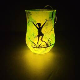 Fairy Night Light Silhouette Candle Holder Hand Made Glass Green Tea - thumbnail 3