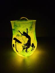Fairy Night Light Silhouette Candle Holder Hand Made Glass Green Tea - thumbnail 1