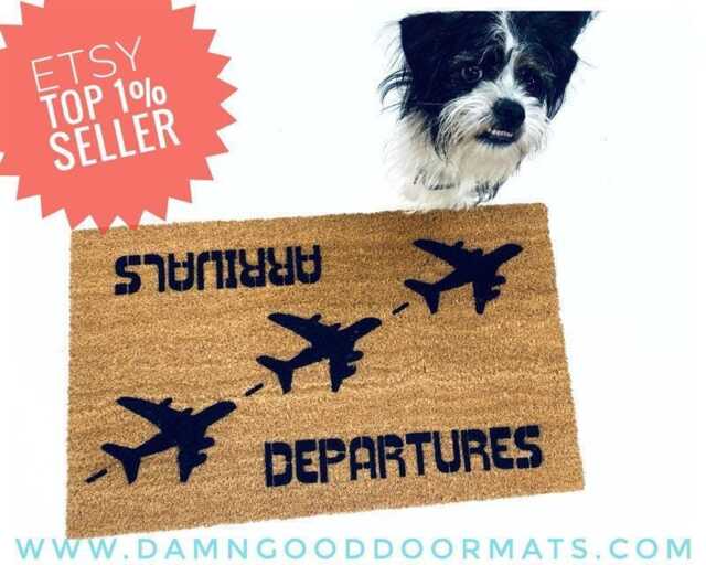 Aviation Welcome Mat, Funny Arrivals Departures Design - Outdoor Coir - image 1