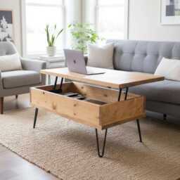 Rustic Coffee Table With Lifting Topsolid Wood Storage Coffee Table, Handmade Farmhouse Industrial Hairpin Legs Living Room Loft Furniture - thumbnail 1