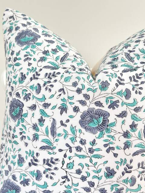 Indian Block Print Pillow Cover , Cotton Voile Hand Mede - image 1