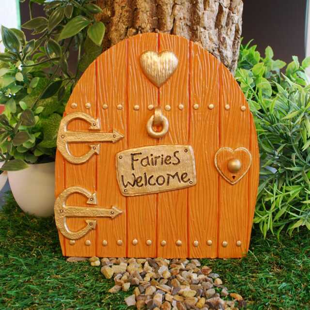 Large Fairy Door - Hand Painted Tan 7 Inch High In/Outdoor Whimsical All Fairies Welcome Sign Garden Decor - image 1