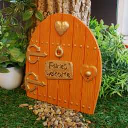 Large Fairy Door - Hand Painted Tan 7 Inch High In/Outdoor Whimsical All Fairies Welcome Sign Garden Decor - thumbnail 2