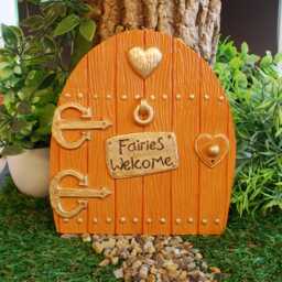 Large Fairy Door - Hand Painted Tan 7 Inch High In/Outdoor Whimsical All Fairies Welcome Sign Garden Decor