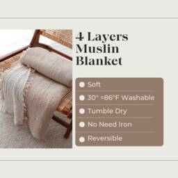 Organic Muslin Bedspread, Twin Full Size Coverlet, Gauze Bed Cover King, Oversize Queen Cotton Throw Blanket For Couch - thumbnail 2