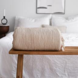 Organic Muslin Bedspread, Twin Full Size Coverlet, Gauze Bed Cover King, Oversize Queen Cotton Throw Blanket For Couch - thumbnail 4