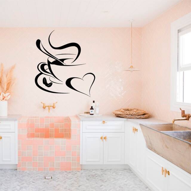 Coffee Love Heart Vinyl Wall Art, Decal, Sticker, Transfer, Mural, Removable, Decor, Rent Friendly, Interior, Exterior, Full - 0235 - image 1