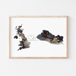 Britain & El Salvador Map Black & Gold Travel Wall Art Print - United Kingdom UK - thumbnail 3