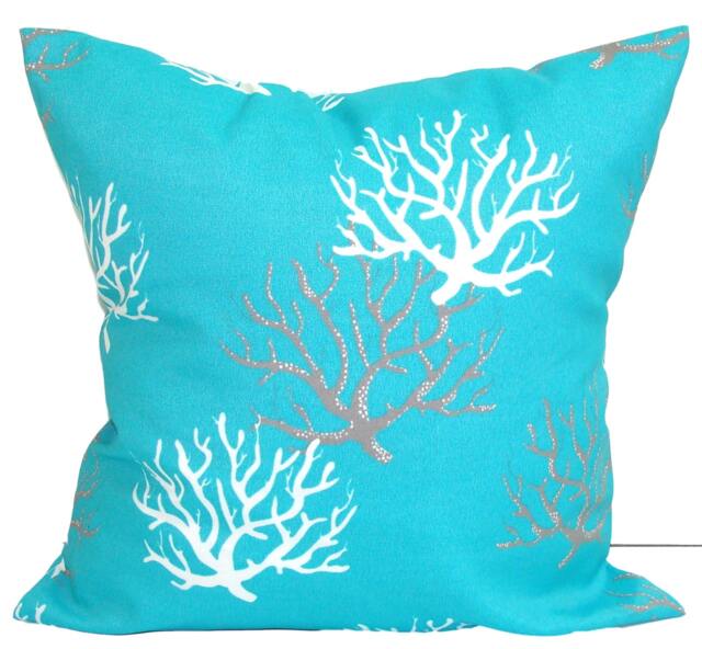 Nautical Pillow Cover, Blue Outdoor Aqua Cover For 20x20 Pillow, 16x16 18x18 All Sizes - image 1