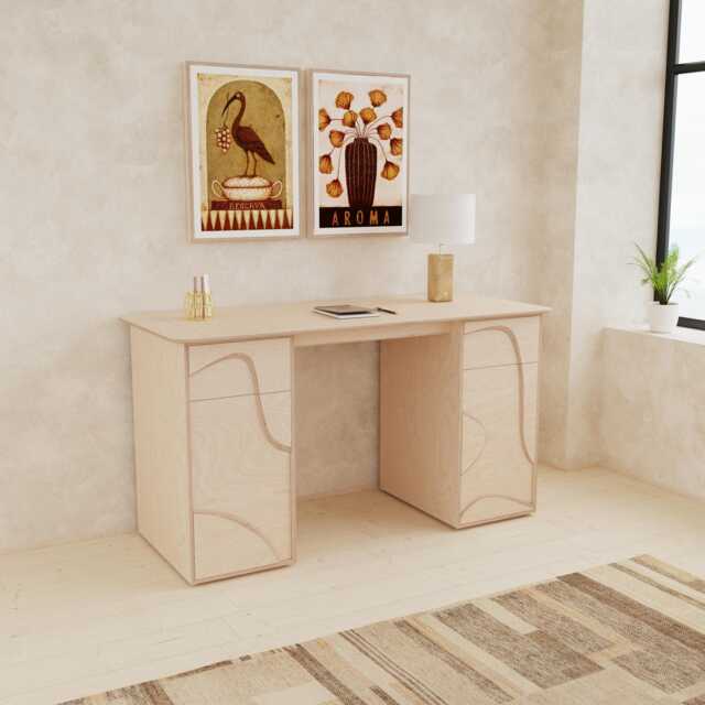 Handmade Birch Plywood Desk Scandinavian Modern Office With Artistic Drawers - image 1