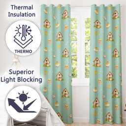 Cute Cartoon Chickens Farmhouse Pattern Soft Mint Background Seamless Readymade Eyelet Ring Top Thermal 100% Blackout Curtains - thumbnail 3