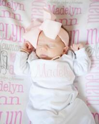 Baby Name Blanket, Monogrammed Personalized Milestone Swaddle Receiving Handmade Shower Gift For Newborn, Her, Kids