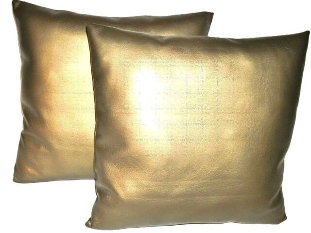 "2 Gold Faux Leather Classic Cushions 16"" 18"" 20" - image 1