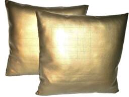 "2 Gold Faux Leather Classic Cushions 16"" 18"" 20" - thumbnail 1