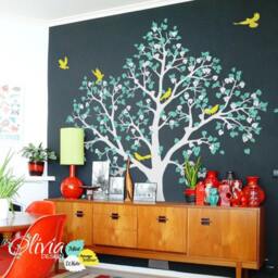 White Tree Wall Mural. Baby Nursery Decal. With Birds -Nt043 - thumbnail 1