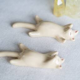 Handmade Ceramic Set Of Two Sleeping Cat Figurines - thumbnail 4