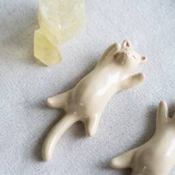 Handmade Ceramic Set Of Two Sleeping Cat Figurines - thumbnail 2