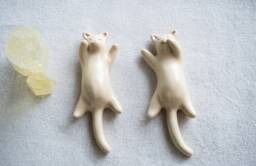 Handmade Ceramic Set Of Two Sleeping Cat Figurines - thumbnail 1