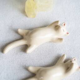 Handmade Ceramic Set Of Two Sleeping Cat Figurines - thumbnail 3