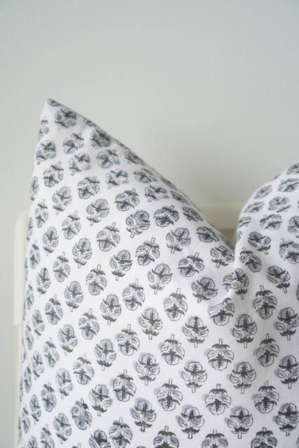"Block Print Pillow Cover Floral Batik, Natural Dyed - 20"" X 20" - image 1