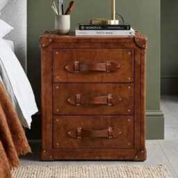 Bespoke Leather Bedside Cabinet - Custom Solid Wood Nightstand, English Made Furniture - thumbnail 2