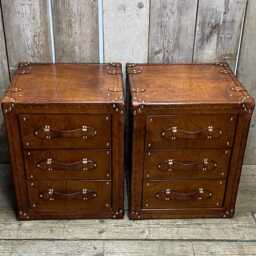 Bespoke Leather Bedside Cabinet - Custom Solid Wood Nightstand, English Made Furniture - thumbnail 1
