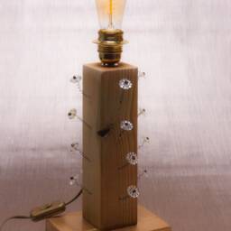 Abat Jour Wood & Glass Flowers - Lamp Holder Vintage Tungsten Bulb - thumbnail 3
