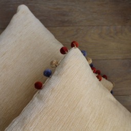 Gold Chenille Cushion Cover Square Pillow With Pom Poms - thumbnail 4