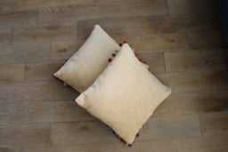 Gold Chenille Cushion Cover Square Pillow With Pom Poms