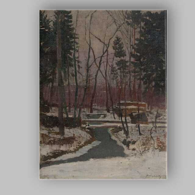 Winter Forest Stream Snow Covered Woodland Oil Painting Canvas Wall Art Print Decor Picture Ready To Hang - image 1