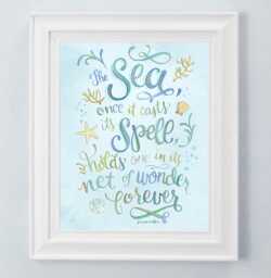 Jacques Cousteau Quote Art Print Coastal Ocean Wall Decor - thumbnail 1