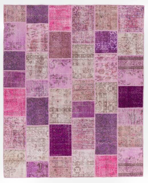 Handmade Turkish Patchwork Rug Pink, Lilac & Purple Wool - 8' X 10' - image 1