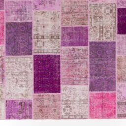 Handmade Turkish Patchwork Rug Pink, Lilac & Purple Wool - 8' X 10' - thumbnail 2