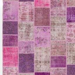 Handmade Turkish Patchwork Rug Pink, Lilac & Purple Wool - 8' X 10' - thumbnail 4