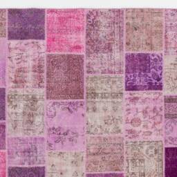 Handmade Turkish Patchwork Rug Pink, Lilac & Purple Wool - 8' X 10' - thumbnail 3