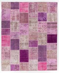 Handmade Turkish Patchwork Rug Pink, Lilac & Purple Wool - 8' X 10' - thumbnail 1