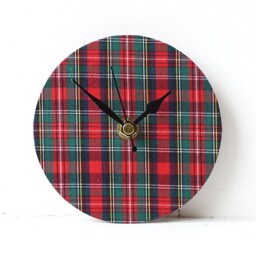 Tartan Desk Clock - Decoupage Fabric Plaid Red & Green Chequered Scottish - thumbnail 2