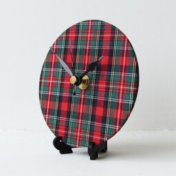 Tartan Desk Clock - Decoupage Fabric Plaid Red & Green Chequered Scottish - thumbnail 3