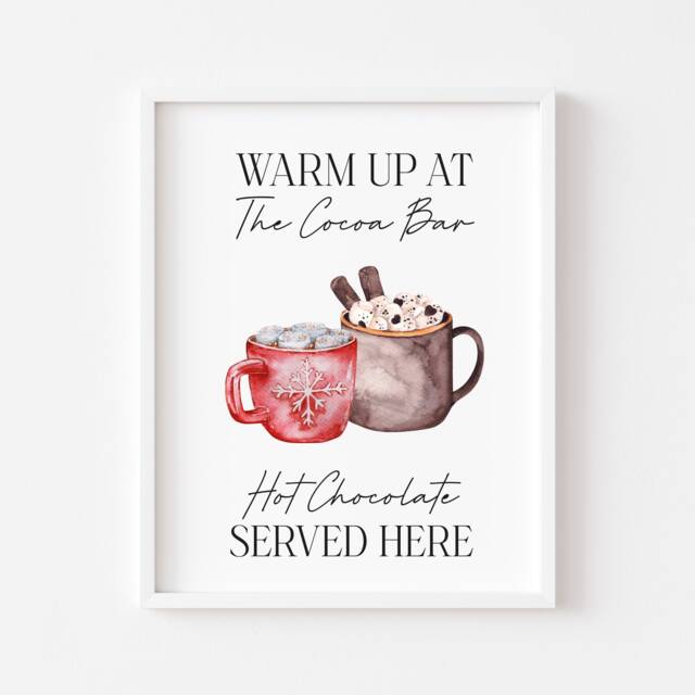 Hot Chocolate Print, Warm Up Cocoa Bar Seasonal Christmas Unframed Wall Art - image 1