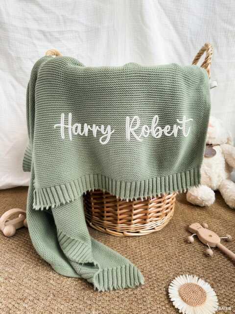 Custom Embroidered Baby Blanket - Personalized Text Blanket, Soft Cotton Blanket, Newborn Blanket, Toddler Gift, New Mom Gift - image 1