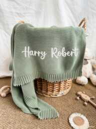 Custom Embroidered Baby Blanket - Personalized Text Blanket, Soft Cotton Blanket, Newborn Blanket, Toddler Gift, New Mom Gift - thumbnail 1