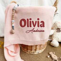 Custom Embroidered Baby Blanket - Personalized Text Blanket, Soft Cotton Blanket, Newborn Blanket, Toddler Gift, New Mom Gift - thumbnail 2