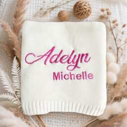 Custom Embroidered Baby Blanket - Personalized Text Blanket, Soft Cotton Blanket, Newborn Blanket, Toddler Gift, New Mom Gift - thumbnail 3