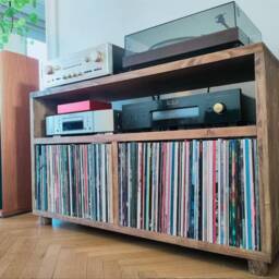 Wooden Cabinet For Record Player & Vinyl Storage - Retro Design in Solid Wood, Ideal Living Room - thumbnail 3