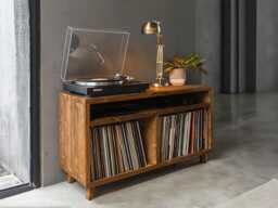 Wooden Cabinet For Record Player & Vinyl Storage - Retro Design in Solid Wood, Ideal Living Room - thumbnail 1