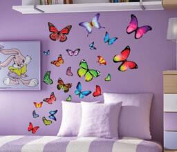 Fabric Butterfly Nursery Kids Wall Decals Stickers, Removable & Reusable - Just Peel Stick Set Of 40 Butterflies Decorations #3002